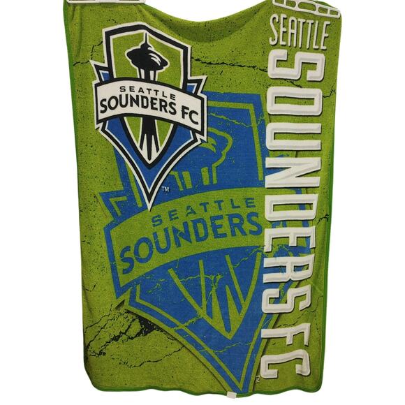 Seattle Sounders FC Green/Blue Plush Logo Soccer Team Throw Blanket 60x48" - Picture 1 of 3